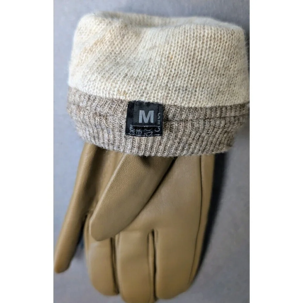 Womens Sheepskin Leather Driving Gloves Cashmere Lined Tan Size M Soft Luxury